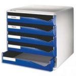 ESSELTE BLOC DE CLASSEMENT 5 TIROIRS A4 BLEUS STRUCTURE GRISE 29X28,7X35,5CM LEITZ
