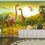 ARTGEIST - PAPIER PEINT DINOSAURES - 100 X 70 CM - BEIGE ET BRONZE