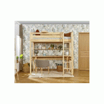PACK LIT MEZZANINE 2 PLACES ADAM + MATELAS  BOIS NATUREL 120X190 CM/OPT:ECHELLE GRAND CÔTÉ