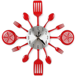 GRANDE HORLOGE MURALE DE CUISINE DE 16 POUCES AVEC CUILLÈRES ET FOURCHETTES, VAISSELLE 3D HORLOGE MURALE DÉCORATION DE (ROUGE)