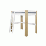 PACK LIT MEZZANINE ÉCHELLE PAROS + MATELAS  BLANC ET BOIS 90X190 CM/OPT:MATELAS ELBE HD