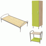 PACK THÉLIA LIT 80X190 SOMMIER AGGLO CHEVET + ARMOIRE CHÊNE FONCÉ/VERT - MANUTAN COLLECTIVITÉS