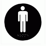 LOT DE 2 - PLAQUE EN RELIEF ET BRAILLE TOILETTES HOMMES - DIAM 10CM - NOIR