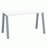 BUREAU DROIT ECLA BLANC L 140 X P 60 CM PIÈTEMENT MÉTAL FINITION ALUMINIUM