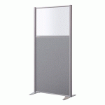 CLOISON B-ZEN DE SÉPARATION SEMI VITRÉE TISSU BONDAI GRIS - H 160 X L 81 CM CADRE GRIS ARGENT -SANS PIED