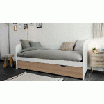 PACK LIT BANQUETTE GIGOGNE FLOCON + 2 MATELAS  BLANC ET BOIS 80X200 CM/OPT:MATELAS FEEVAH HR