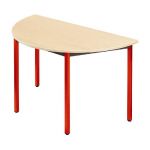 TABLE MODULAIRE DOMINO 1/2 ROND - L. 120 X P. 60 CM - PLATEAU ERABLE - PIEDS ROUGE