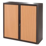 ARMOIRE POLYSTYRÈNE EASYOFFICE - A RIDEAUX - L. 110 X H. 104  CM - CORPS NOIR  - RIDEAUX HÊTRE