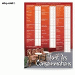 PANCARTE 'TARIF  DES CONSOMMATIONS TERRASSE' 44X60 CM