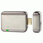 SERRURE ÉLECTRIQUE EN APPLIQUE PLAQUE NUE À ÉMISSION - RÉVERSIBLE - BOUTON POUSSOIR IMPULSIONNEL IZYX
