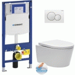GEBERIT - PACK WC BATI-SUPPORT + CUVETTE SAT RIMLESS FIXATIONS INVISIBLES + ABATTANT SOFTCLOSE + PLAQUE BLANC ALPIN GEBSATRIMLESS-