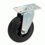 ROULETTE PIVOTANTE À PLATINE CAOUTCHOUC NOIR 80 MM - CHARGE 60 KG - ROULEMENTS À ROULEAUX AVL