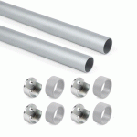 TUBE PENDERIE ROND 28MM - ALU - AVEC SUPPORTS - PAR 2 - GRIS - 1150MM EMUCA