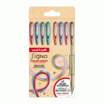 STYLO ROLLER UNI BALL SIGNO À CAPUCHON POINTE 0,65 COULEURS ASSORTIES PAILLETÉES - POCHETTE DE 8
