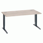 BUREAU DROIT L 160 CM CHÊNE GRIS RÉGLABLE EN HAUTEUR PIÈTEMENT MÉTAL EXCELLENS ANTHRACITE