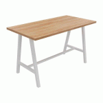 TABLE HAUTE SYNERGY L 180 X P 90 X H 107 CM PIED MÉTAL BLANC PLATEAU CHÊNE NATUREL
