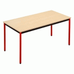 TABLE MODULAIRE DOMINO RECTANGLE - L. 120 X P. 60 CM - PLATEAU ERABLE - PIEDS ROUGES