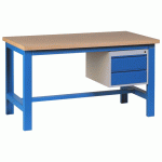 ETABLI SH 40 PLATEAU HÊTRE MULTIPLIS 1800X750+ 2 TIROIRS BLEU RAL 5015 - MANUTAN COLLECTIVITÉS