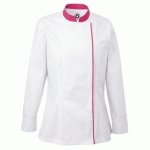 VESTE DE CUISINE FEMME BLANC ET FUSHIA MANCHES LONGUES T.S