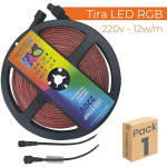 RUBAN LED RGB 5M DIRECT 220V 12W/M 60LED/M COUPE 12,5CM IP65 LOT DE 1 U. - LOT DE 1 U.