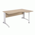 BUREAU COMPACT RETOUR A DROITE BIOSPACE 2 - L. 160 X P. 110 CM - PLATEAU CHENE - PIEDS L BLANCS  - EMBASE ALUMINIUM