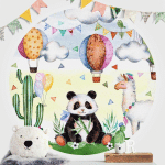 PAPIER PEINT ROND AUTOCOLLANT - PANDA AND LAMA WATERCOLOR Ø 122CM