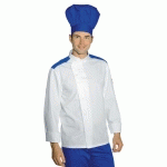 VESTE CHEF CUISINIER MALAGA BLANC BLEU CYAN POLYCOTON