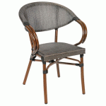 FAUTEUIL MODENE STRUCTURE ALU BOIS BROWN - ASS ET DOS TEXTYLÈNE GRIS - STAMP
