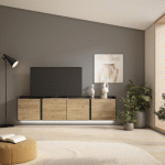 SKRAUT HOME - MEUBLE TV EFFET BOIS DE CHÊNE ET NOIR 207X35X50CM SUSPENDU