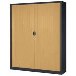 ARMOIRE MÉTAL CONFORT MAXI LARGEUR - A RIDEAUX - L. 160 X H. 198 CM - CORPS ANTHRACITE - RIDEAUX HÊTRE