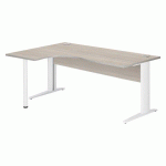 BUREAU COMPACT EXCELLENS L 180 CM CHÊNE GRIS RETOUR À GAUCHE PIÈTEMENT MÉTAL BLANC AVEC VOILE DE FOND