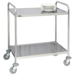 CHARIOT EN INOX 2 PLATEAUX AVEC BARRE DE POUSSÉE FORCE 120 KG