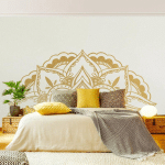 PAPIER PEINT INTISSÉ - MANDALA FLOWER SEMICIRCLE GOLD WHITE - MURAL FORMAT PAYSAGE DIMENSION HXL: 190CM X 288CM