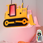 LAMPE DE CHAMBRE D'ENFANT LED LAMPE SUSPENDUE PELLE SUR CHENILLES LAMPE SUSPENDUE BULLDOZER SUSPENSION NOIR JAUNE RGB CHANGEUR DE COULEUR DIMMABLE