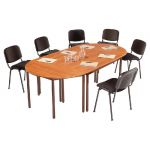 TABLE MODULAIRE DOMINO 1/2 ROND - PLATEAU TECK - PIED BRUN - L. 120 X P. 60 CM