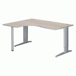 BUREAU COMPACT L 160 CM CHÊNE GRIS RETOUR À GAUCHE RÉGLABLE EN HAUTEUR PIÈTEMENT MÉTAL PLUS EXCELLENS ALU