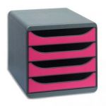 EXACOMPTA MODULE DE CLASSEMENT 4 TIROIRS BIGBOX GRIS/FRAMBOISE