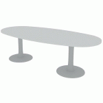 TABLE DE RÉUNION PLATEAU OVALE L.240 BLANC 2 PIEDS - QUADRIFOGLIO