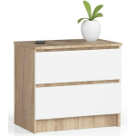 AKORD - COMMODE K60 CHÊNE SONOMA 60 CM 2 TIROIRS FAÇADE BLANCHE 60X40X55 CM