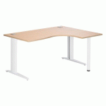 BUREAU COMPACT EXCELLENS L 160 CM RETOUR À DROITE PIÈTEMENT MÉTAL PLUS BLANC