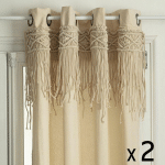 LOT DE 2 RIDEAUX À ŒILLETS MACRAMÉ EN COTON 140 X 260 CM ATMOSPHERA BEIGE