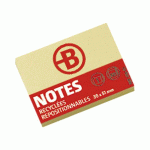 LOT DE 12 - NOTES REPOSITIONNABLES JAUNES RECYCLÉES BRUNEAU 40 X 50 MM - BLOC DE 100 FEUILLES