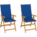 CHAISES DE JARDIN 2 PCS AVEC COUSSINS BLEU ROYAL BOIS DE TECK