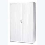 MT INTERNATIONAL ARMOIRE HAUTE MÉTAL MONOBLOC CORPS ET RIDEAUX BLANC 4TABLETTES DIM. L120 X H198 X P43 CM