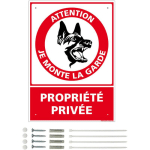 SIGNALETIQUE.BIZ FRANCE - PANNEAU DE SIGNALISATION PRÉPERCÉ PVC OU ALU RECTANGULAIRE + KIT DE FIXATION - ATTENTION, JE MONTE LA GARDE PROPRIÉTÉ