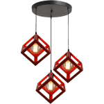 3 LUMINAIRES LUSTRE SUSPENSION EN FORME GÉOMÉTRIQUE LAMPE DE SUSPENSION INDUSTRIEL E27 POUR CHAMBRE SALLE À MANGER - ROUGE - ROUGE