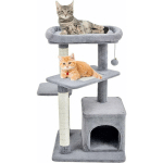 GOPLUS - ARBRE À CHAT 85CM EN PELUCHE À 4 NIVEAUX, JOUET SUSPENDU, POTEAUX EN SISAL À GRATTER, CENTRE D'ACTIVITÉS ESCALADE POUR CHAT