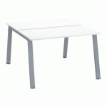 PÔLE DE 2 BUREAUX ECLA BLANC L 120 X P 60 CM PIÈTEMENT MÉTAL FINITION ALUMINIUM
