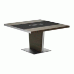 TABLE DE RÉUNION XENNON L.141 X P.140 CM - PLATEAU NOIR ÉBÈNE AVEC CUIR NOIR