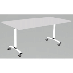 TABLE MOBILE A PLATEAU BASCULANT - L. 160 X P. 80 CM - PLATEAU GRIS - PIEDS METAL BLANC